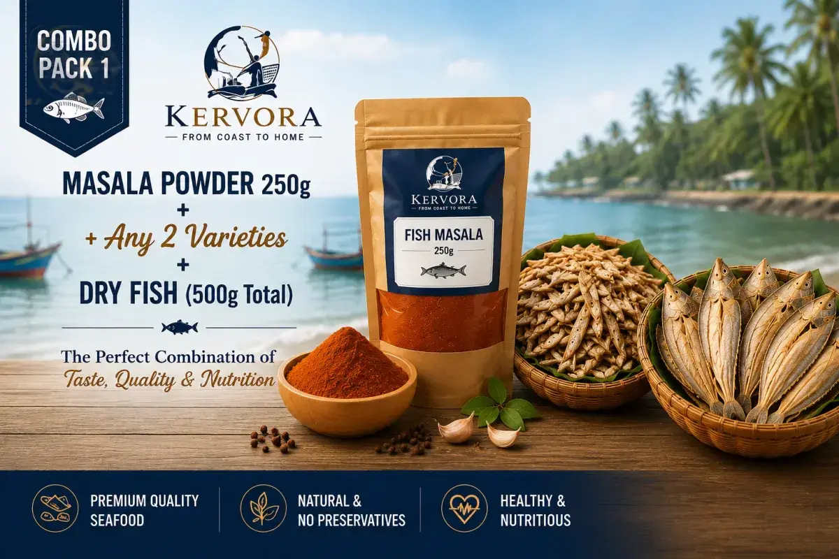 Masala Powder 250g + Any 2 varieties Dry Fish (500g total)