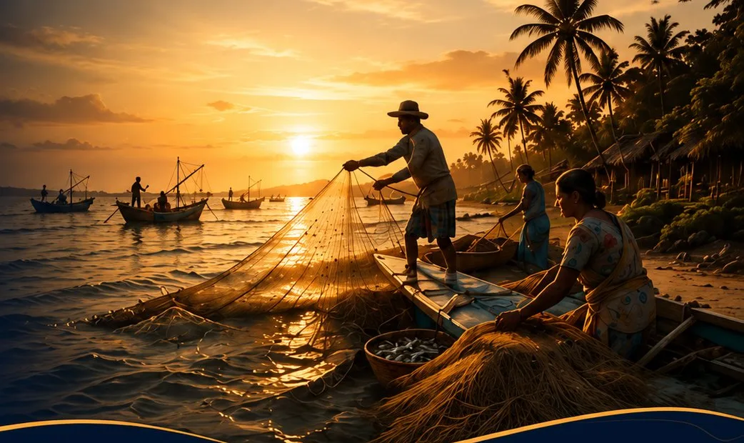 Coastal fisherman at sunset